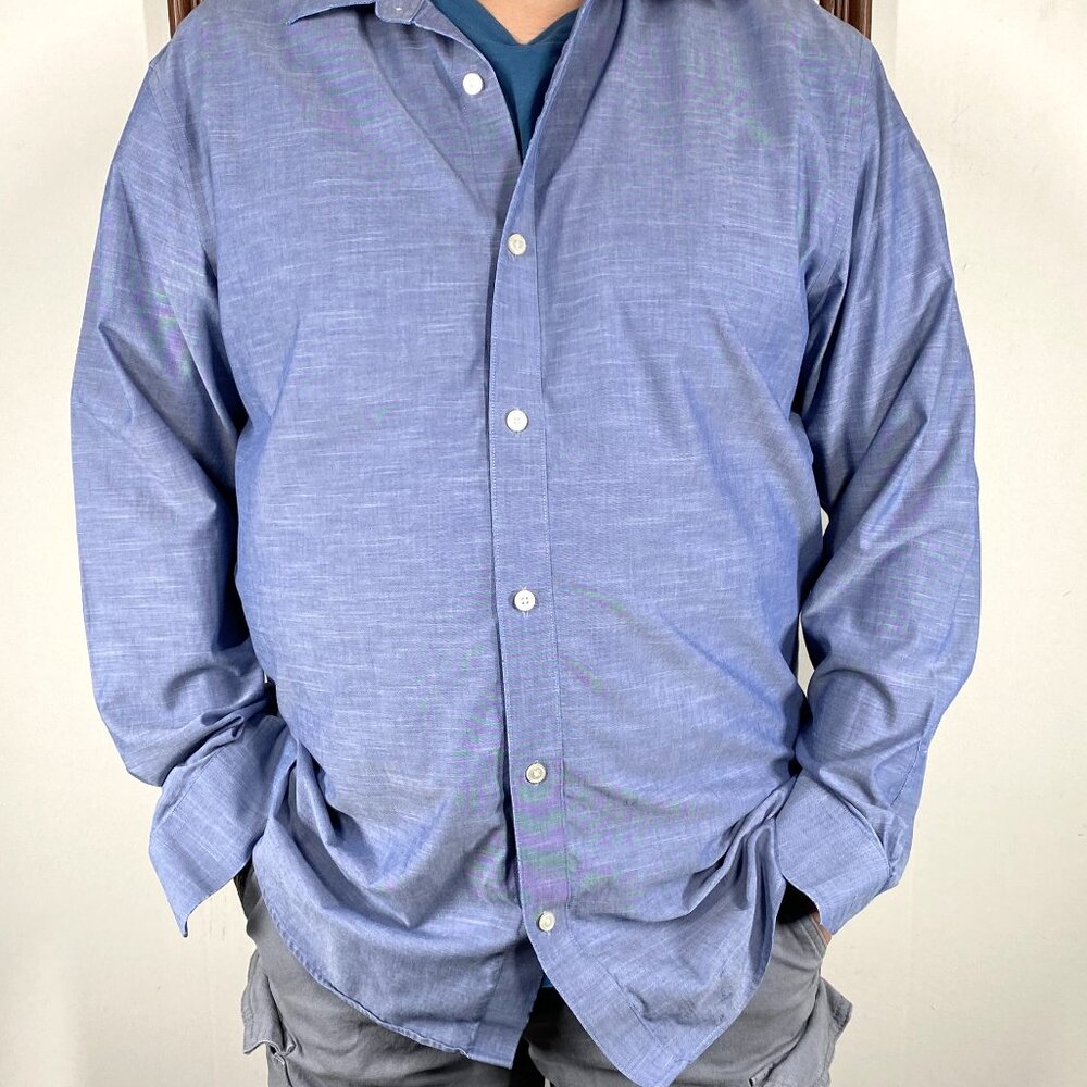 Banana Republic SLIM FIT Button Up Shirt Men's XL (17-17.5) Blue Long Sleeve